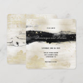 Invitation Carré Champagne Gold & Black Watercolor Mariage (Devant / Derrière)