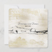 Invitation Carré Champagne Gold & Black Watercolor Mariage (Dos)