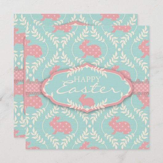 Invitation Carré chic d'invitation de lapin (Devant / Derrière)