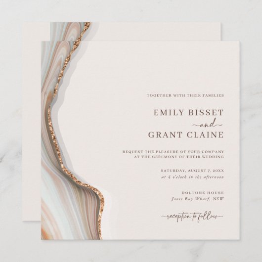 Invitation Carré d'âge en marbre de pierre (Devant / Derrière)