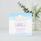 Invitation Carré d'aquarelle pour bébé bonbon nuage (Debout devant)