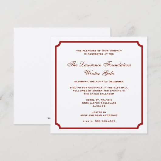 Invitation carré d'argent rouge férié en entreprise (Devant / Derrière)