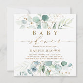 Invitation Carré de Baby shower botanique vert et or (Devant)