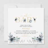 Invitation Carré de Baby shower Floral Navy & Gold Boho (Devant)