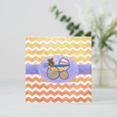 Invitation Carré de Baby shower Jaune Orange Chevron (Debout devant)