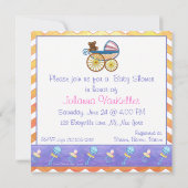 Invitation Carré de Baby shower Jaune Orange Chevron (Dos)