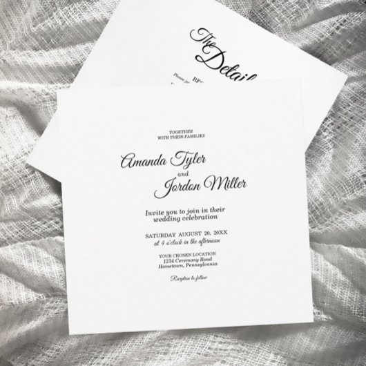 Invitation Carré de calligraphie noir simple Tous un Mariage