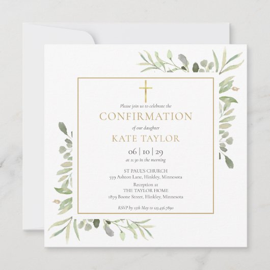 Invitation Carré de confirmation à la gouache végétale (Devant)