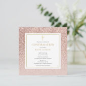 Invitation Carré de confirmation de Parties scintillant rose (Debout devant)