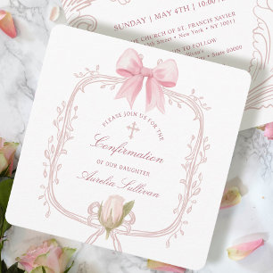 Invitation Carré de confirmation du cadre rose délicat