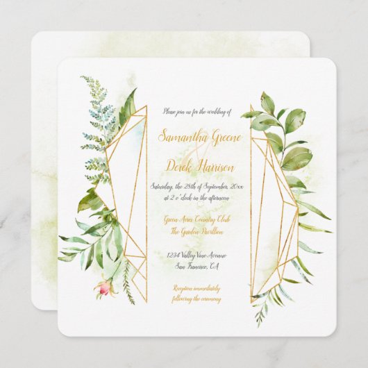 Invitation Carré de cristal géométrique or (Devant / Derrière)