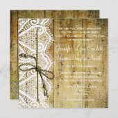 Invitation Carré de dentelle de bois rustique (Devant / Derrière)