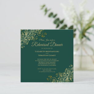 Invitation Carré de dîner de répétition de mariage chic or et