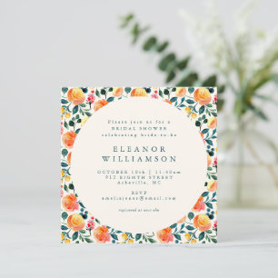 Invitation Carré de douche floral aquarelle orange rustique