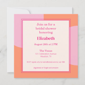 Invitation carré de douche nuptiale rose et orange