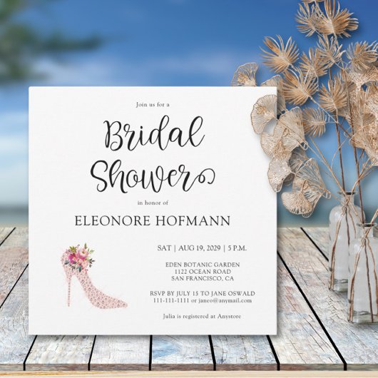 Invitation Carré de douche nuptiale rose hauts tal