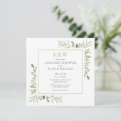 Invitation Carré de douche pour couples au monogramme doré ch (Debout devant)