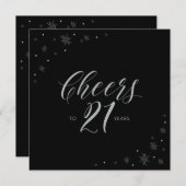 Invitation Carré de fête de 21e anniversaire Silver & Black C (Devant / Derrière)