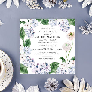 Invitation Carré de Fête des mariées Blue Hydrangea White Ros