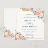 Invitation Carré de l'Mariage d'or Floral Blush de l'ivoire (Devant / Derrière)