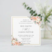 Invitation Carré de l'Mariage d'or Floral Blush de l'ivoire (Debout devant)