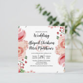 Invitation Carré de Mariage de frontière florale de la pêche (Debout devant)
