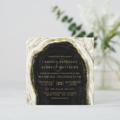 Invitation Carré de Mariage de tranche noire blanche et or (Debout devant)