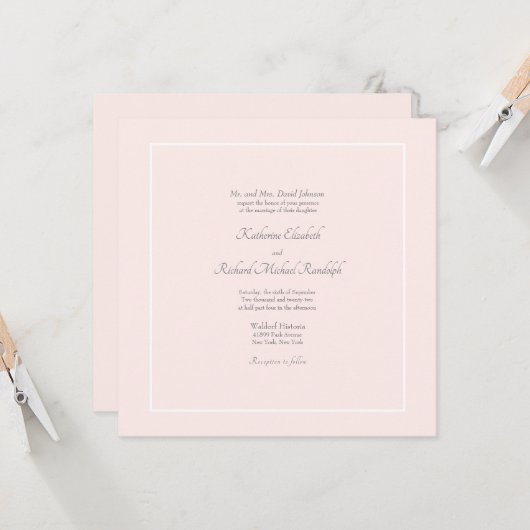 Invitation Carré de Mariage formel simple Elegance Rose (Devant/Arrière en situation)