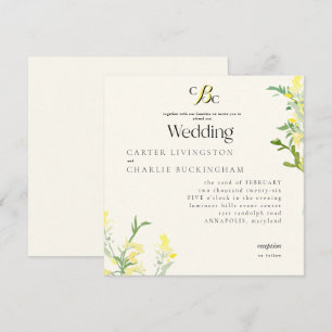 Invitation Carré de Monogramme Fleur sauvage Jaune Mariage II