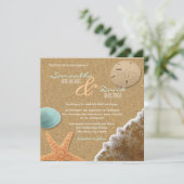 Invitation Carré de plage de sable et de coquillages Faire-pa (Debout devant)