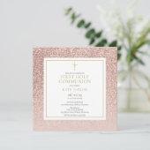 Invitation Carré de première communion solennelle à paillette (Debout devant)