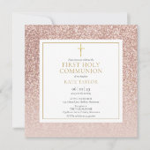 Invitation Carré de première communion solennelle à paillette (Devant)