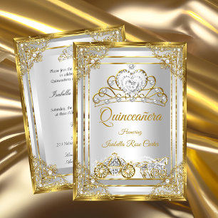 Invitation Carré de tiare Pearl Gold White Quinceanera