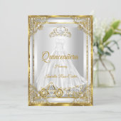 Invitation Carré de tisane or blanc Quinceanera (Debout devant)