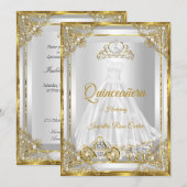 Invitation Carré de tisane or blanc Quinceanera (Devant / Derrière)