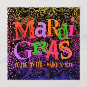 Invitation Carré de typographie colorée pour Mardi Gras Masqu