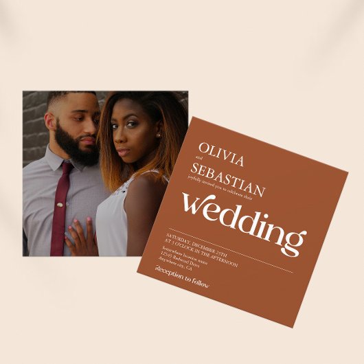 Invitation Carré de typographie moderne Photo Mariage Terraco