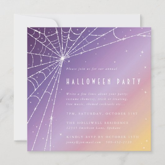 Invitation Carré Diamond Spider Web Halloween Party (Devant)