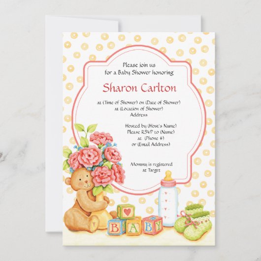 Invitation Carré d'invitation de douche de bouquet de bébé (Devant)