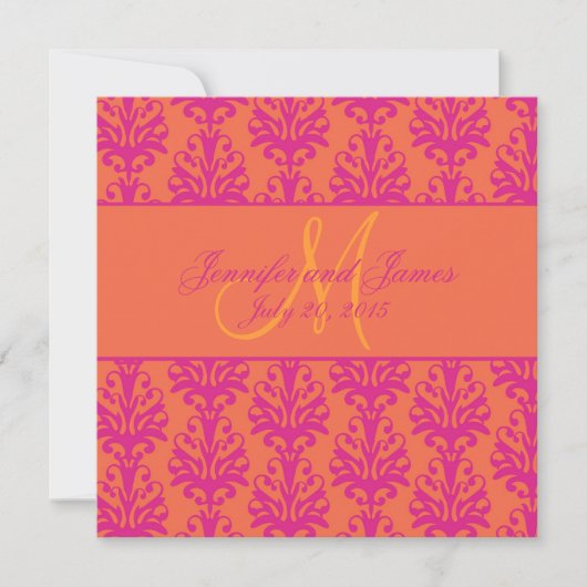 Invitation Carré d'invitation de Fuchsia Orange Mariage damas (Devant)