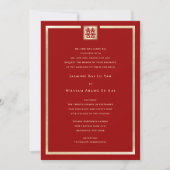 Invitation Carré d'or double bonheur Mariage chinois chic (Devant)