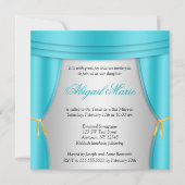 Invitation Carré du Bat mitzvah Turquoise de rideau d'argent  (Devant)