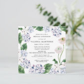 Invitation Carré du déjeuner de la mariée Blue Hydrangea Whit (Debout devant)