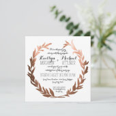 Invitation Carré Faux Cuivre Laurel Wreath Olive Leaf Branche (Debout devant)