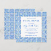 Invitation Carré Fête des mariées Carrelage Bleu Méditerranée (Devant / Derrière)