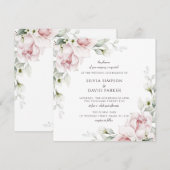 Invitation Carré floral | Aquarelle Roses roses roses (Devant / Derrière)