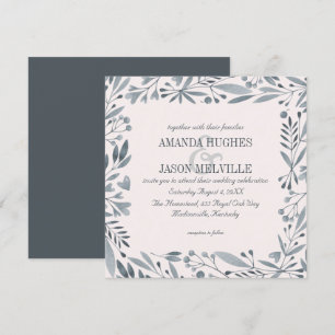 Invitation Carré   floral botanique argenté   du rose   de