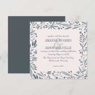 Invitation Carré | floral botanique argenté | du rose | de