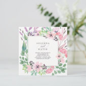 Invitation Carré floral de mariage d'aquarelle du bouquet | (Debout devant)