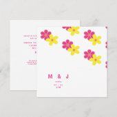 Invitation Carré floral rétro rose et Mariage jaune (Devant / Derrière)